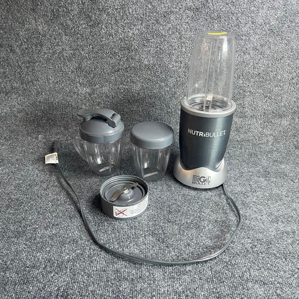 NutriBullet Magic Bullet Personal Blender Gray Silver with 3 Cups and Lids